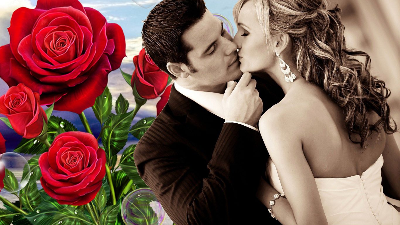 Wedding-Couple-romantic-kiss-feel-love-groom-bride