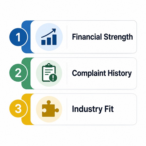 Financial Strength, Complaint History, Industry Fit