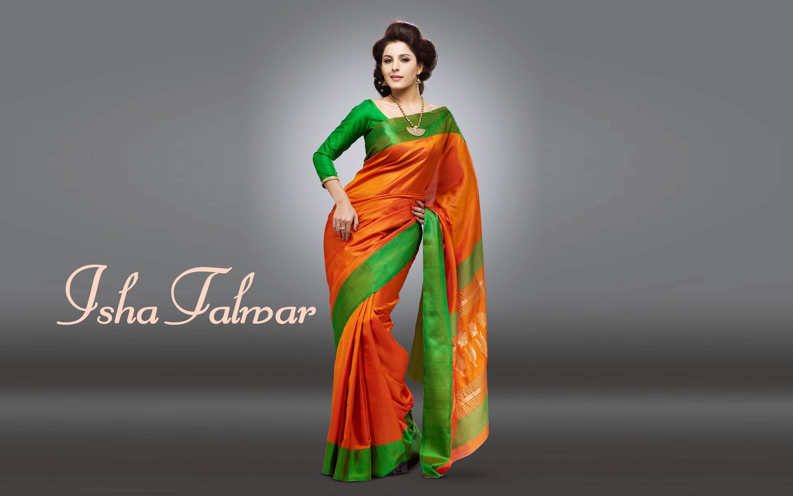 Isha-Talwar-Orange-Saree-Wallpaper