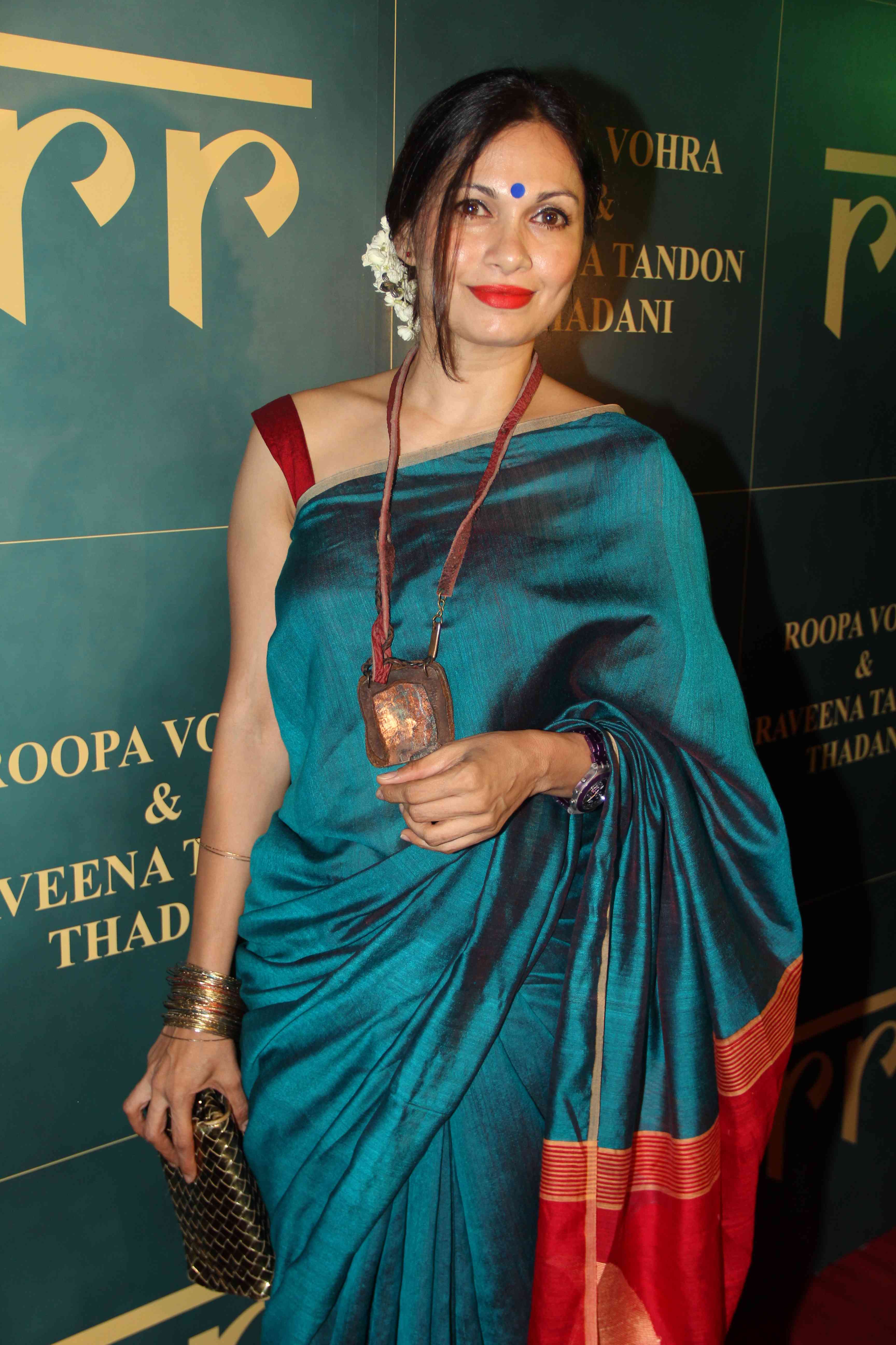 Maria-Goretti-in-Blue-Traditional-Silk-Saree