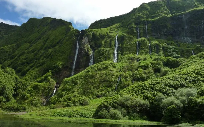 azores portugal waterfalls trees grass 4k wallpaper 680x425