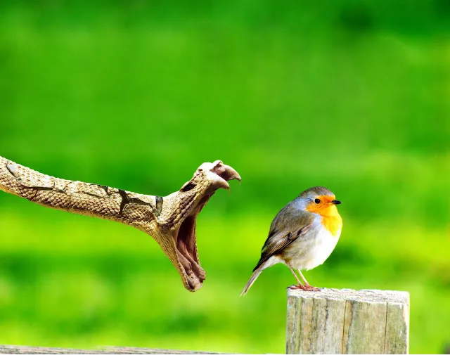 beautiful sparrow with snake
