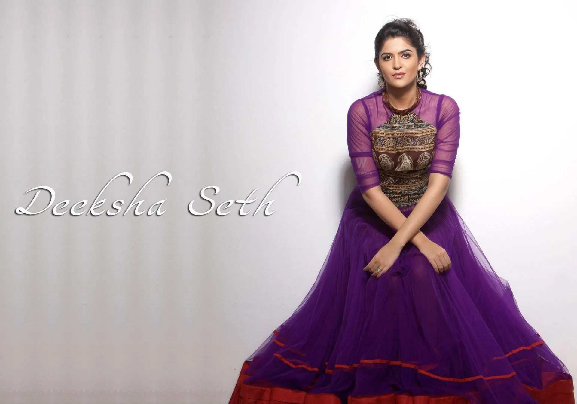 deeksha seth in purpal dress simple hd wallpaper