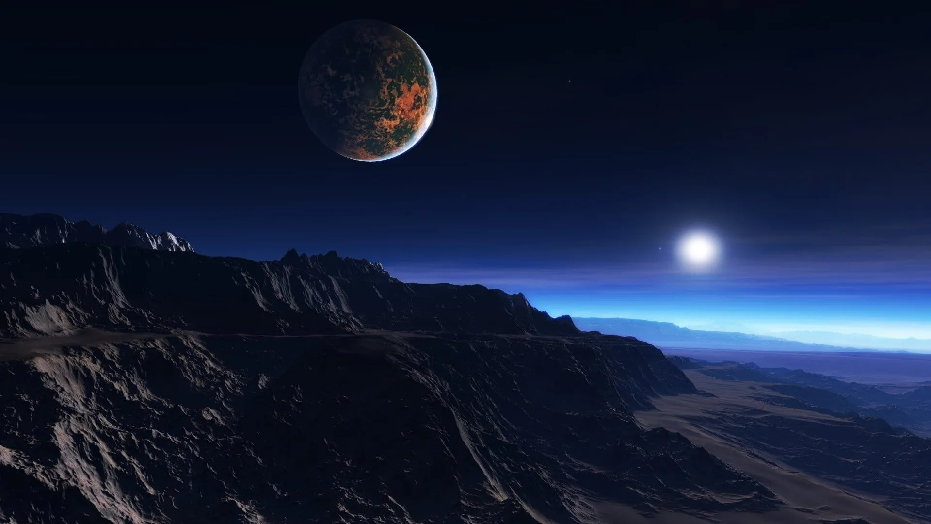 exoplanet atmosphere clouds stars moon mist mountains rocks 101205 1920x1080