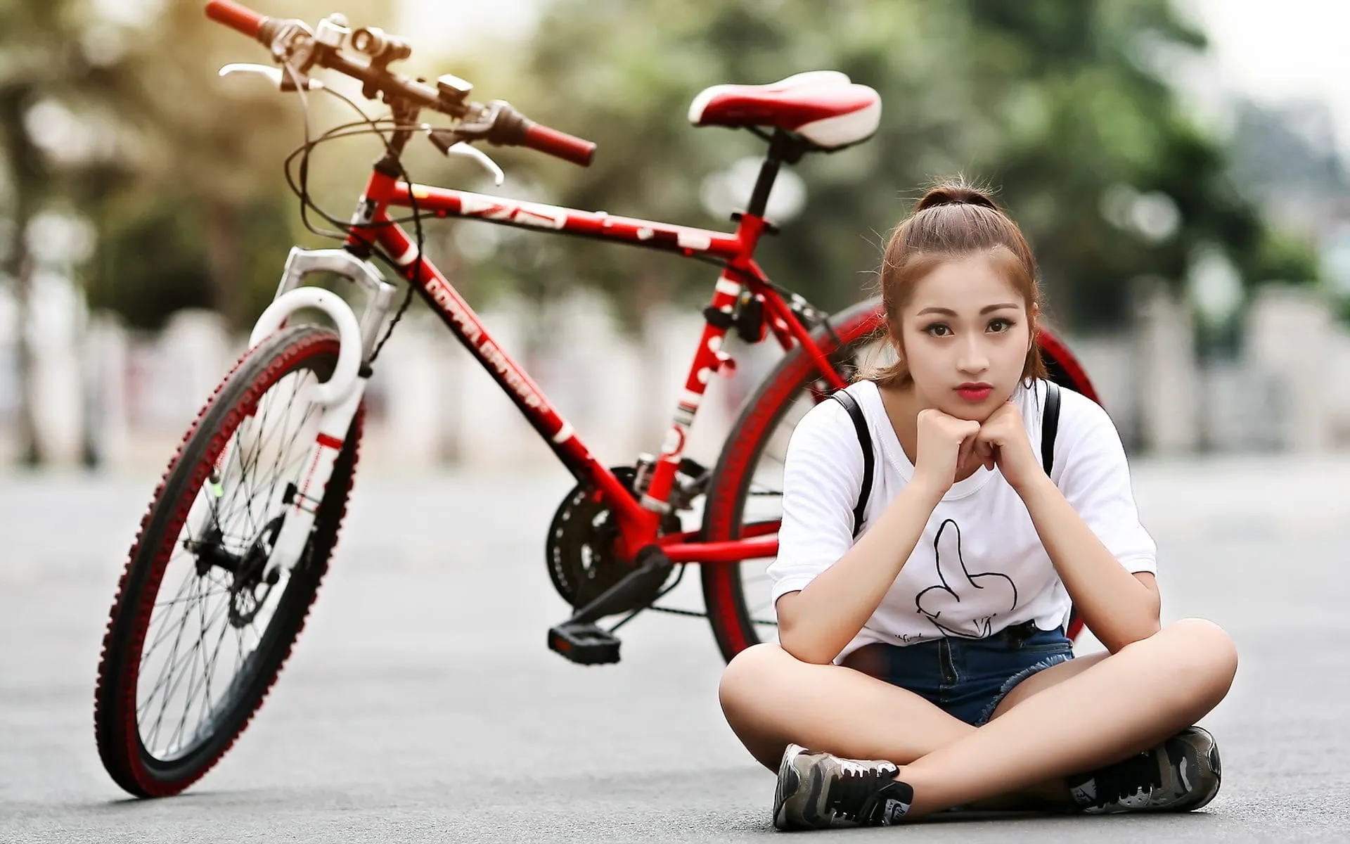 lovely girl with cycle hd wallpaper