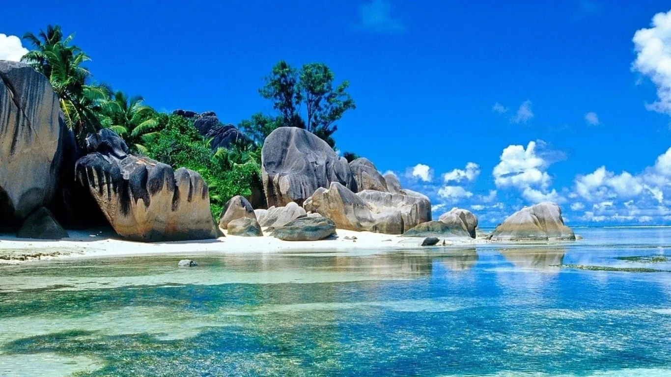 nature mountains sea ocean tropical island stones sky blue summer