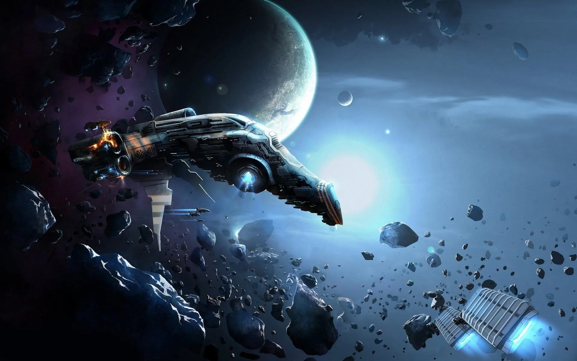 spaceship asteroid planet