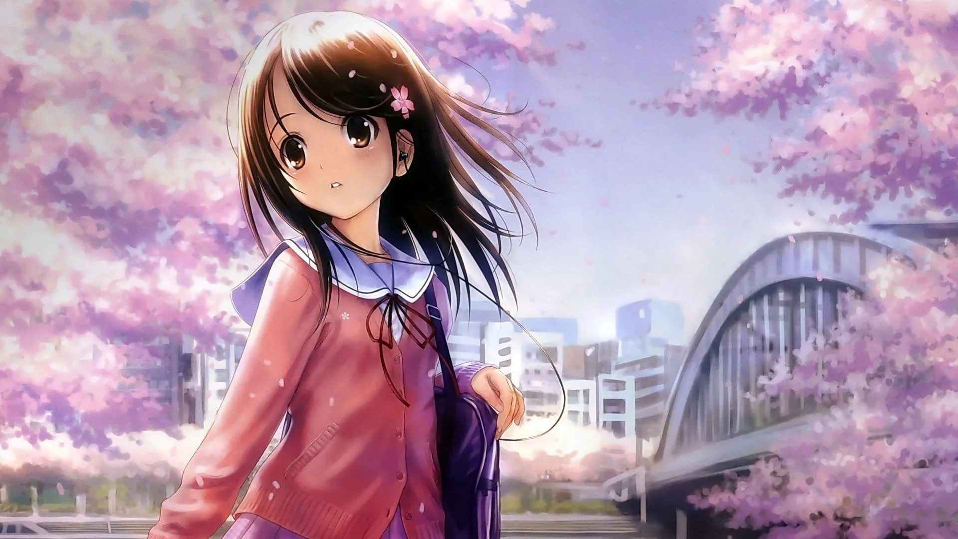 wallpaper anime pink schoolgirl
