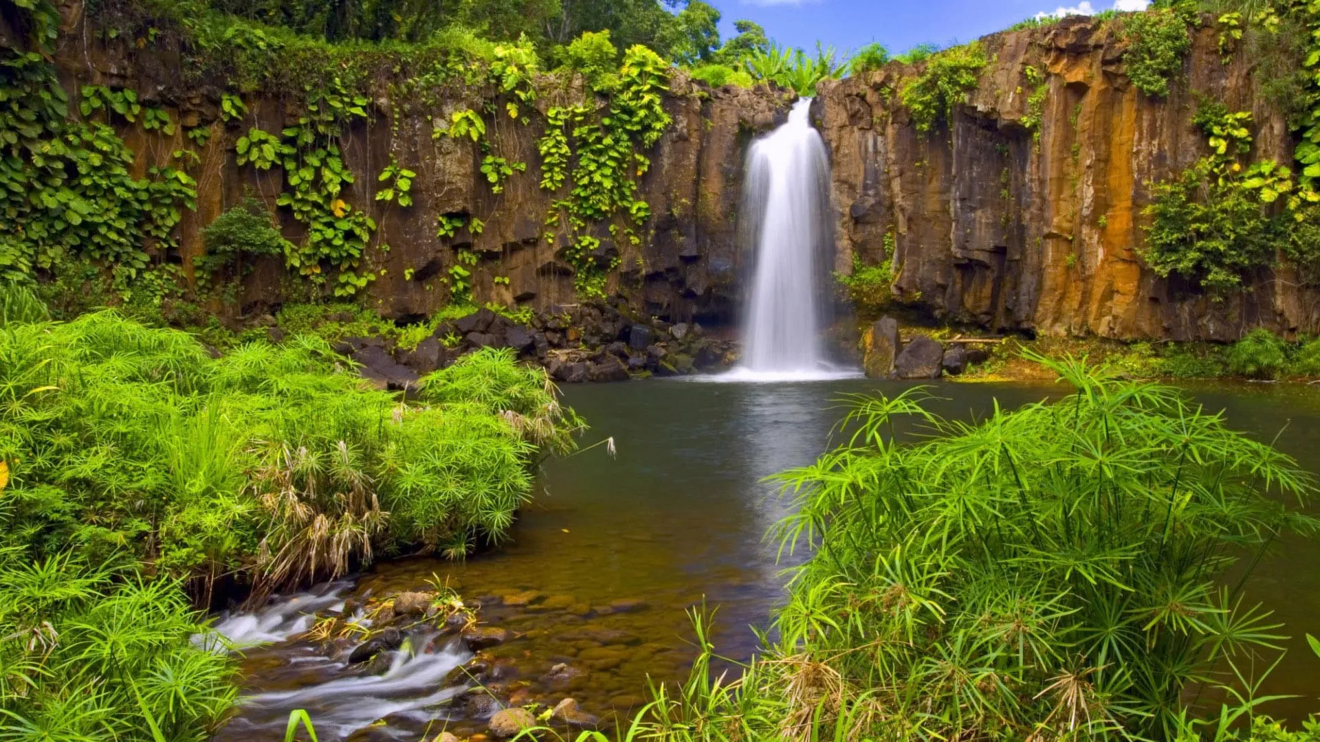 waterfall in the jungle rocky shore pool water 3