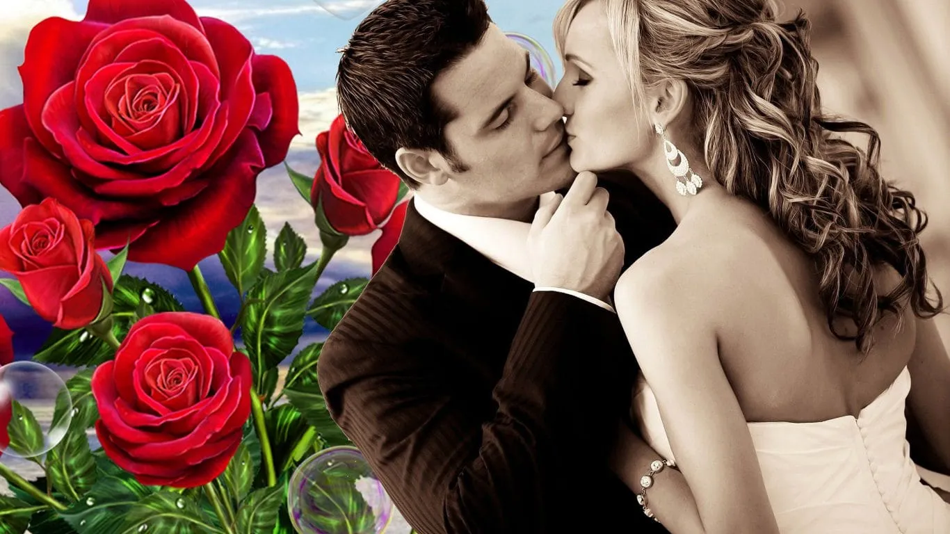 wedding couple romantic kiss feel love groom bride