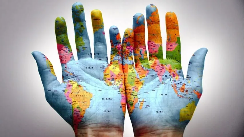worldmap in hands
